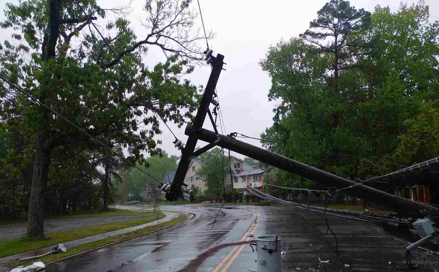 Damaged utility pole and transformer